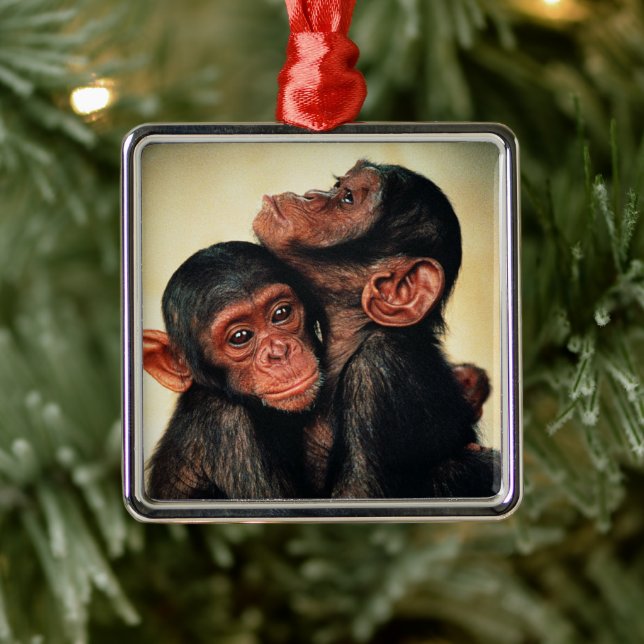 Cutest Baby Animals | Chimpanzee Hug Metal Tree Decoration (Tree)