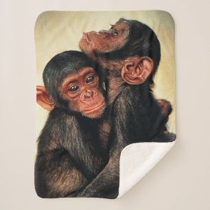 Cutest Baby Animals Chimpanzee Hug Sherpa Blanket