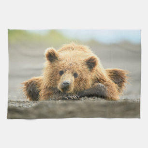 Cutest Baby Animals   Coastal Brown Bear Cub Tea Towel