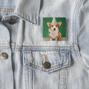 Cutest Baby Animals   Corgi Birthday Puppy 15 Cm Square Badge