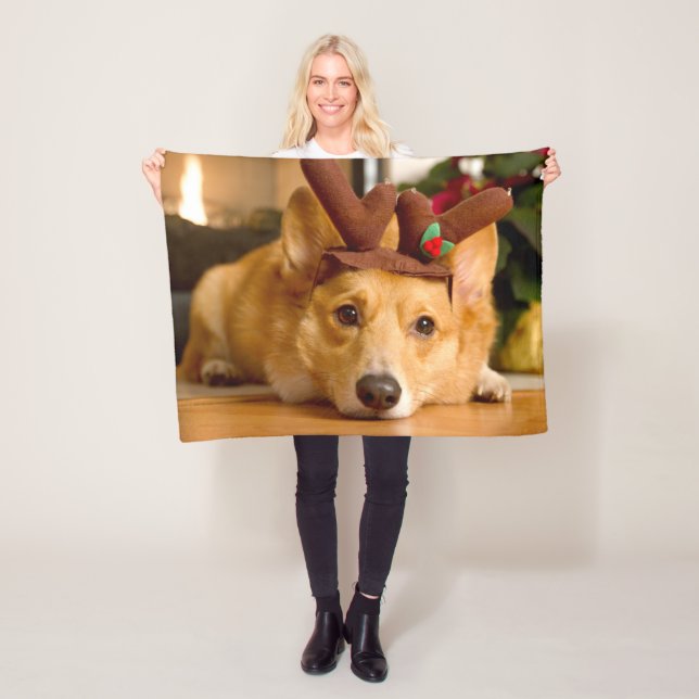 Cutest Baby Animals | Corgi Christmas Reindeer Fleece Blanket (In Situ)