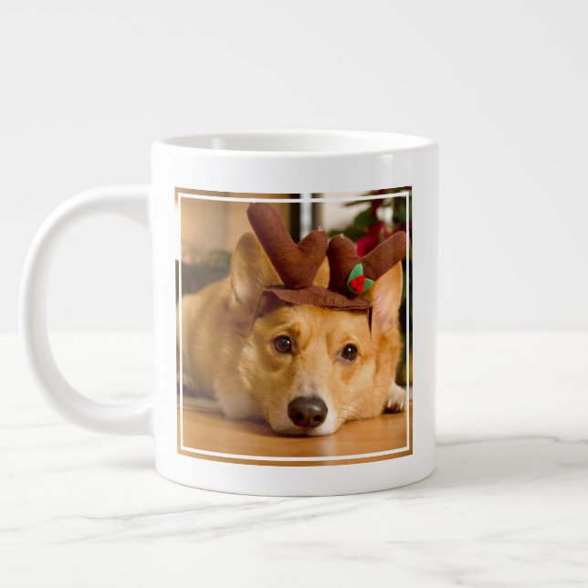 Cutest Baby Animals | Corgi Christmas Reindeer Large Coffee Mug (Left)