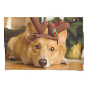 Cutest Baby Animals Corgi Christmas Reindeer Pillowcase