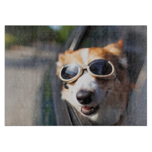 Cutest Baby Animals Corgi Goggles in the Car Cutting Board