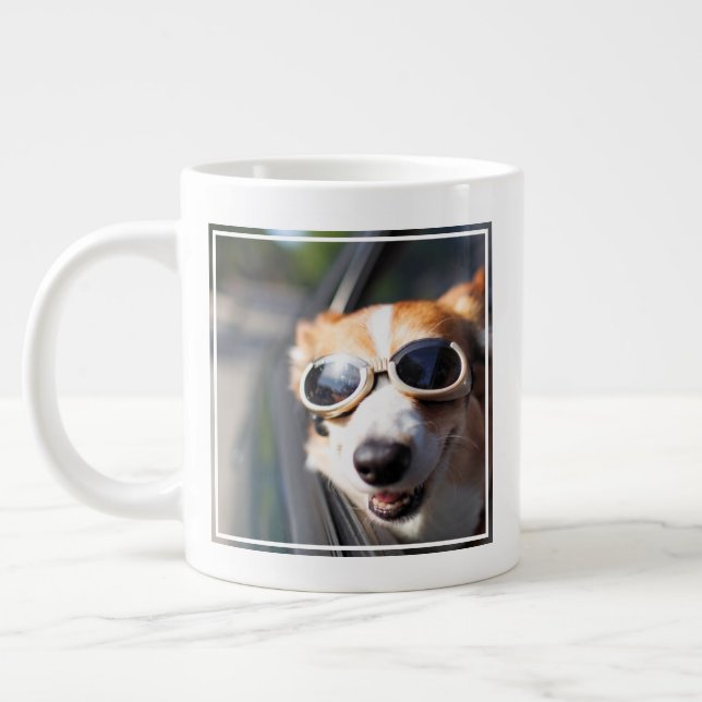 Cutest Baby Animals | Corgi Goggles in the Car Large Coffee Mug (Left)