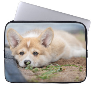 Cutest Baby Animals   Corgi Laying in the Yard Laptop Sleeve