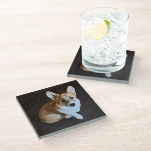 Cutest Baby Animals Corgi Looking Up Glass Coaster