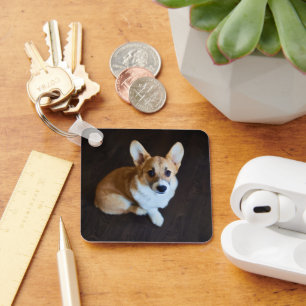 Cutest Baby Animals Corgi Looking Up Key Ring