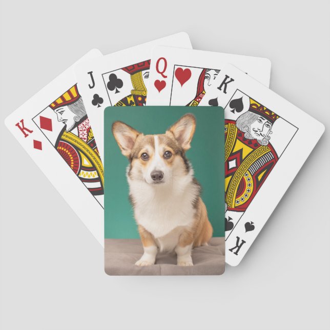 Cutest Baby Animals | Corgi on Teal Playing Cards (Back)