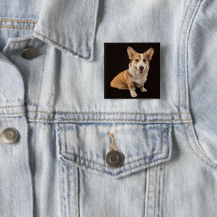 Cutest Baby Animals Corgi Portrait on Black 15 Cm Square Badge
