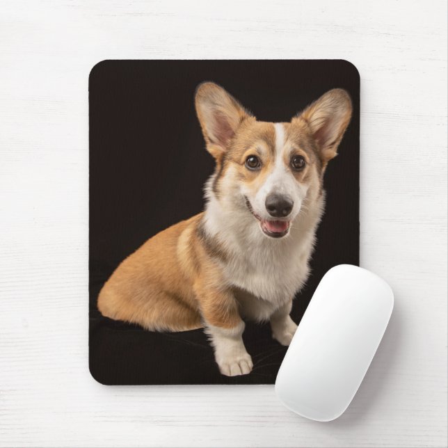 Cutest Baby Animals | Corgi Portrait on Black Mouse Mat (With Mouse)