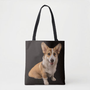 Cutest Baby Animals Corgi Portrait on Black Tote Bag