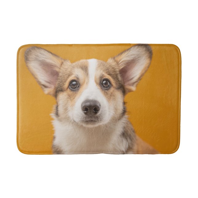 Cutest Baby Animals | Corgi Portrait on Orange Bath Mat (Front)
