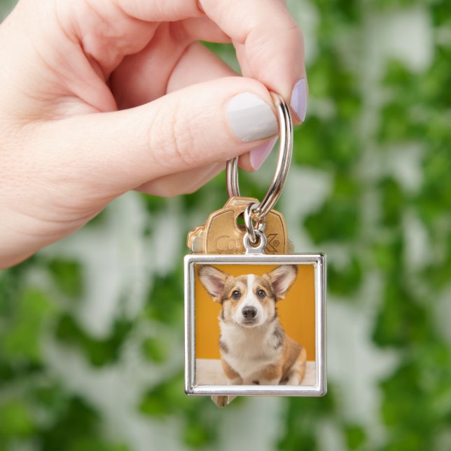 Cutest Baby Animals | Corgi Portrait on Orange Key Ring (Hand)