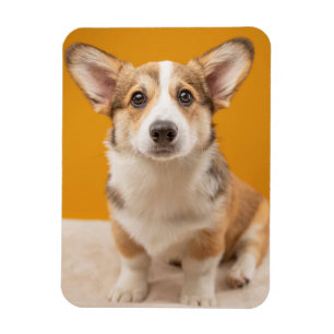 Cutest Baby Animals   Corgi Portrait on Orange Magnet