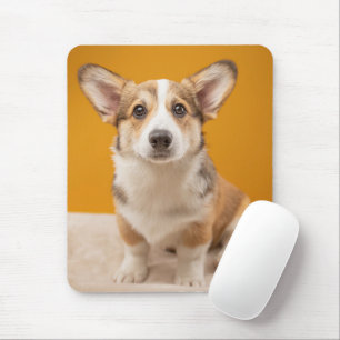 Cutest Baby Animals   Corgi Portrait on Orange Mouse Mat