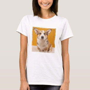 Cutest Baby Animals Corgi Portrait on Orange T-Shirt