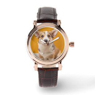 Cutest Baby Animals Corgi Portrait on Orange Watch