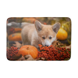 Cutest Baby Animals   Corgi Puppy  in Autumn Bath Mat