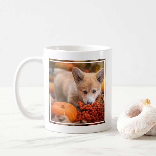 Cutest Baby Animals | Corgi Puppy  in Autumn Coffee Mug (With Donut)