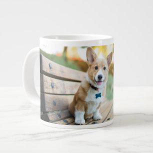 Cutest Baby Animals   Corgi Puppy on a Park Bench Large Coffee Mug