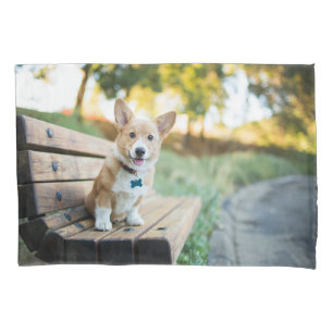 Cutest Baby Animals   Corgi Puppy on a Park Bench Pillowcase