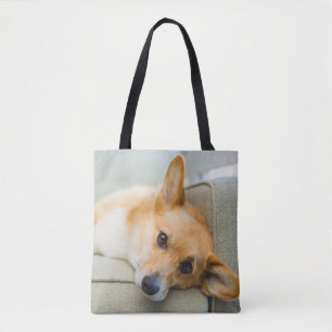 Cutest Baby Animals Corgi Puppy on Couch Tote Bag
