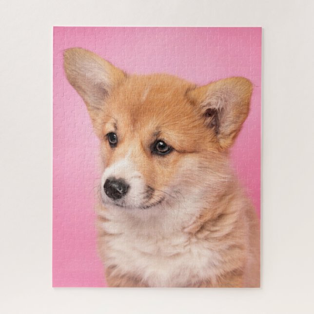 Cutest Baby Animals | Corgi Puppy on Pink Jigsaw Puzzle (Vertical)