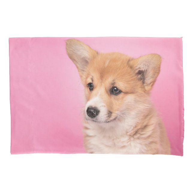 Cutest Baby Animals | Corgi Puppy on Pink Pillowcase (Front)