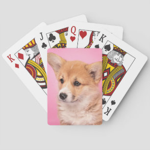 Cutest Baby Animals   Corgi Puppy on Pink Playing Cards