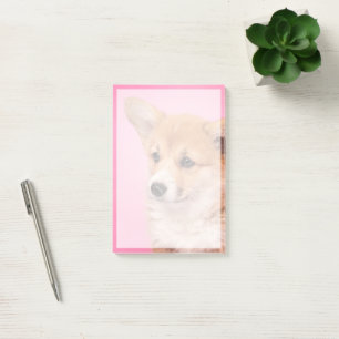Cutest Baby Animals Corgi Puppy on Pink Post-it Notes