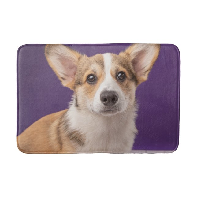 Cutest Baby Animals | Corgi Puppy on Purple Bath Mat (Front)
