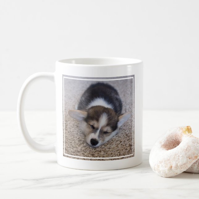 Cutest Baby Animals | Corgi Puppy on Shag Rug Coffee Mug (With Donut)