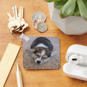 Cutest Baby Animals   Corgi Puppy on Shag Rug Key Ring