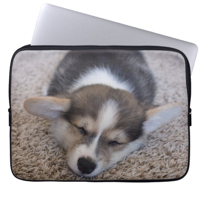 Cutest Baby Animals | Corgi Puppy on Shag Rug Laptop Sleeve (Front)