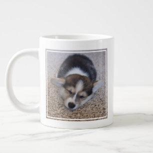 Cutest Baby Animals   Corgi Puppy on Shag Rug Large Coffee Mug