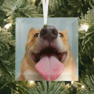 Cutest Baby Animals Corgi Tongue Glass Tree Decoration