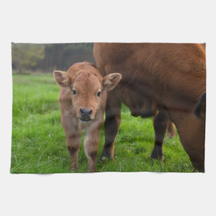 Cutest Baby Animals   Cow & Calf Tea Towel