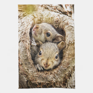 Cutest Baby Animals Curious Baby Squirrels Tea Towel