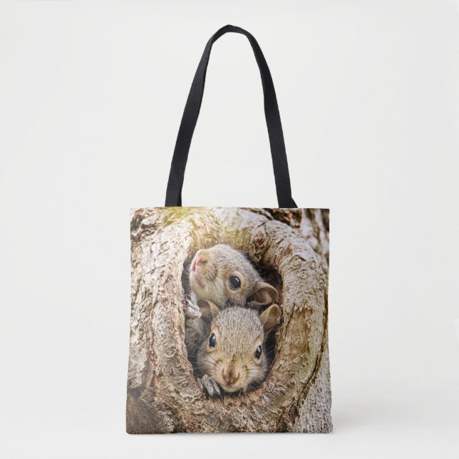 Cutest Baby Animals | Curious Baby Squirrels Tote Bag (Front)