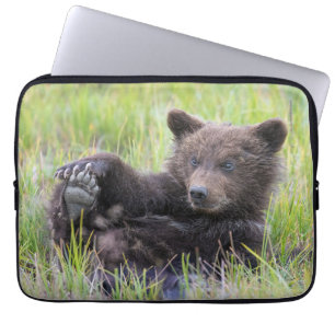Cutest Baby Animals   Cute Brown Bear Cub Playing Laptop Sleeve