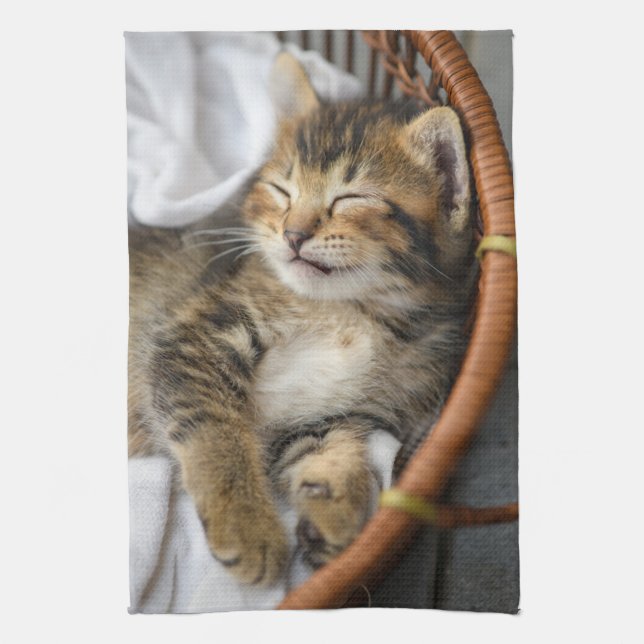 Cutest Baby Animals | Cute Tabby Cat Sleeping Tea Towel (Vertical)