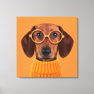 Cutest Baby Animals   Dachshund Orange Sweater Canvas Print