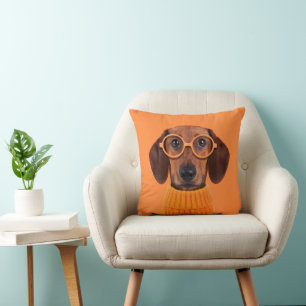 Cutest Baby Animals Dachshund Orange Sweater Cushion