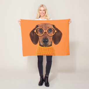 Cutest Baby Animals Dachshund Orange Sweater Fleece Blanket