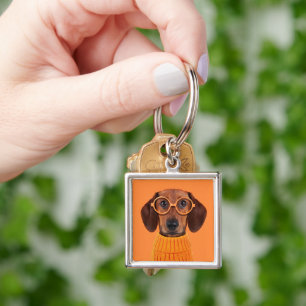 Cutest Baby Animals   Dachshund Orange Sweater Key Ring