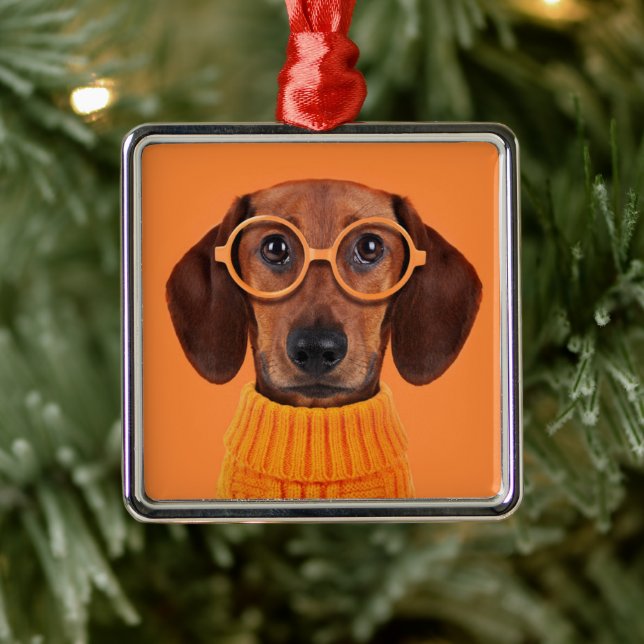 Cutest Baby Animals | Dachshund Orange Sweater Metal Tree Decoration (Tree)