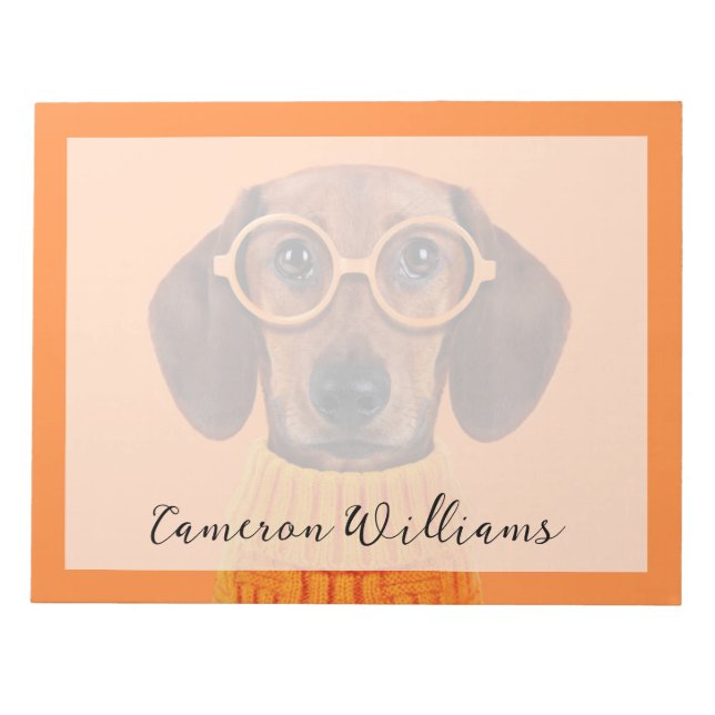 Cutest Baby Animals | Dachshund Orange Sweater Notepad (Front)