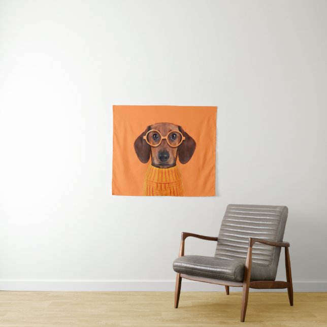 Cutest Baby Animals | Dachshund Orange Sweater Tapestry (In Situ (Horizontal))