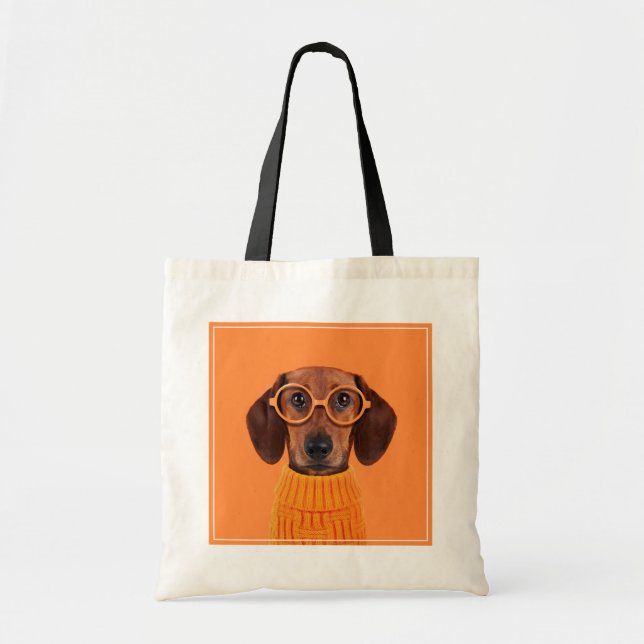 Cutest Baby Animals | Dachshund Orange Sweater Tote Bag (Front)
